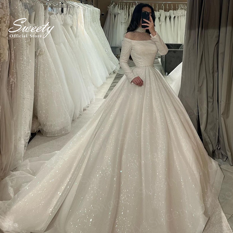Bridal Sash Ribbon - Yüksek Boyunlu Gelinlik Organze Nakışlı Payetler