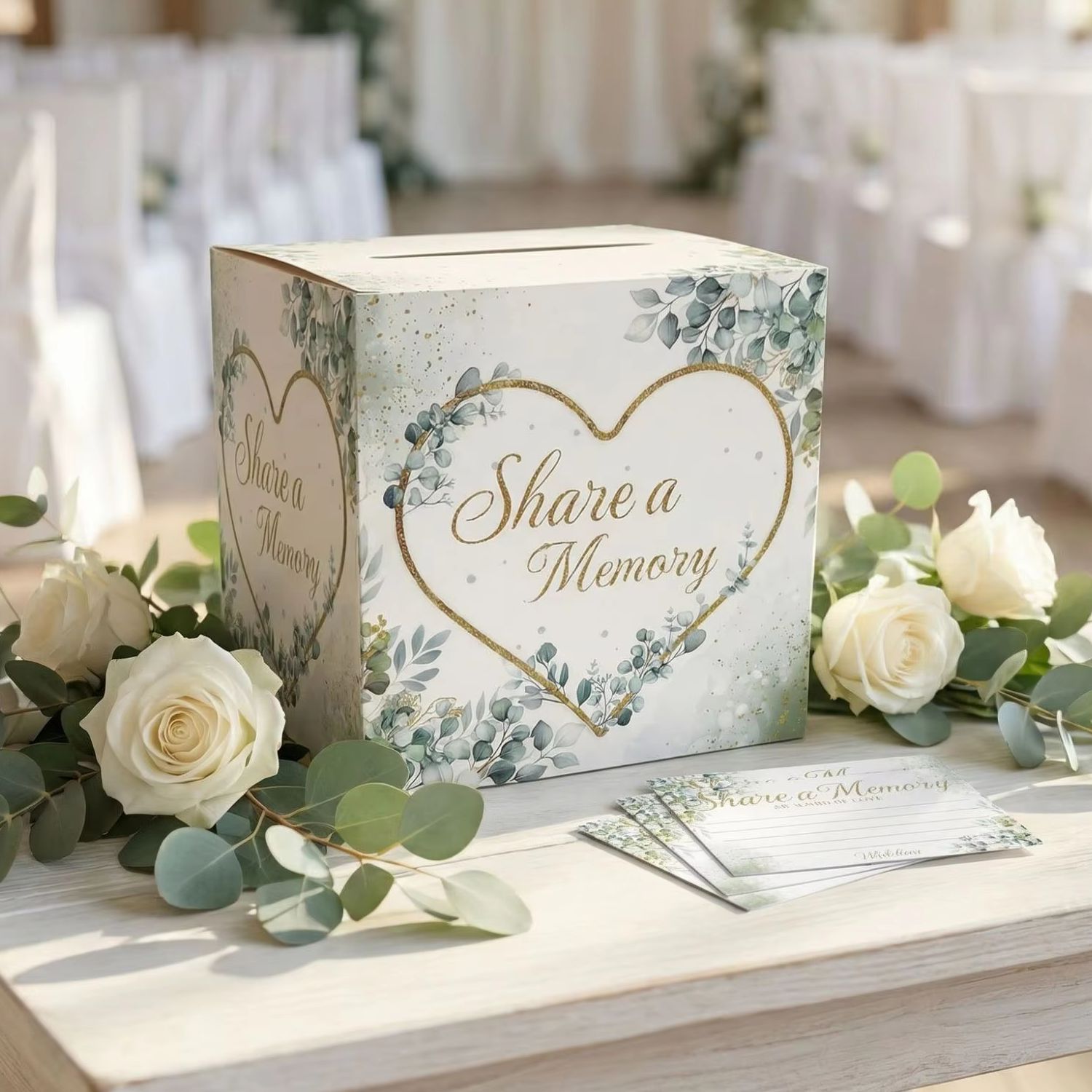 Wedding Supply.Box - Beyaz Çiçekli Düğün Kart Kutusu Gelin