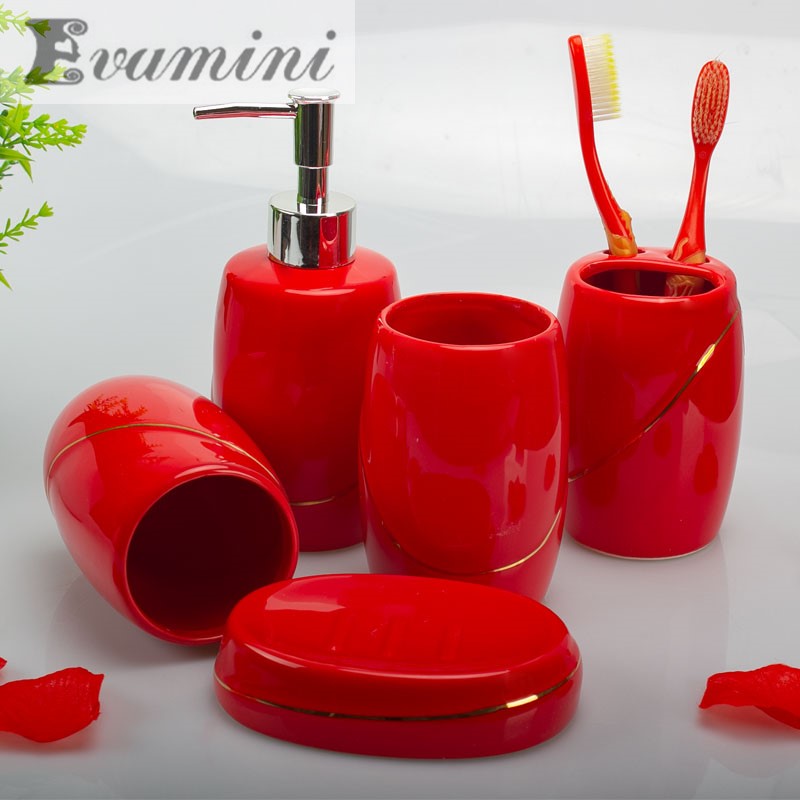 Wedding Bathroom Supply Kit - Banyo için düğün hediyesi/kırmızı seramik banyo