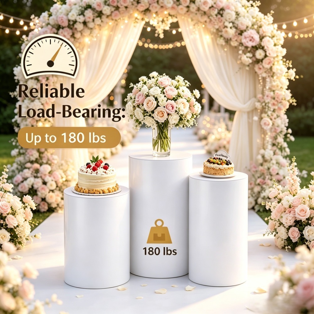 Wedding Party Supply - 3/5 Adet Beyaz Silindir Kaide Standları,